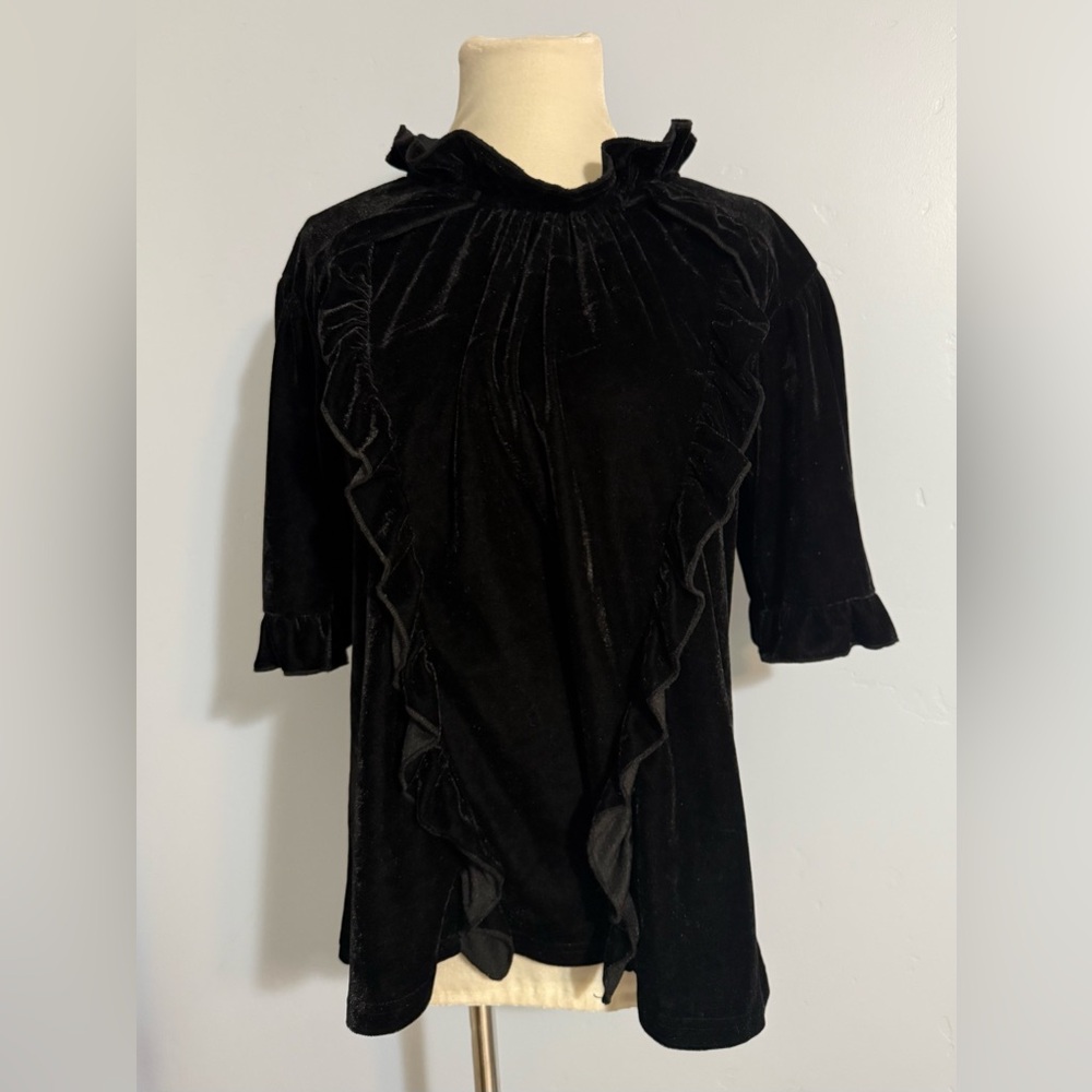 POL Black Velvet Top With Ruffles Gothic Romantic
